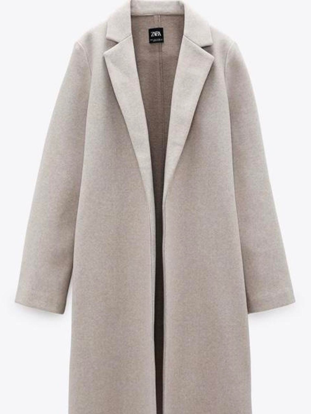 Zara Light Taupe Open-Front Long Coat